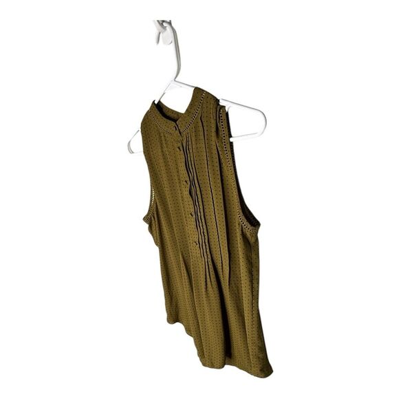 ANN TAYLOR Blouse sz m Olive Ruffle Sleeveless Button Down Mandarin - Picture 6 of 10